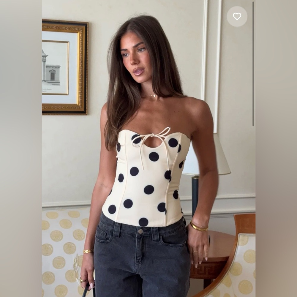 White Fox Boutique Cream Polka Dot Strapless Corset Top